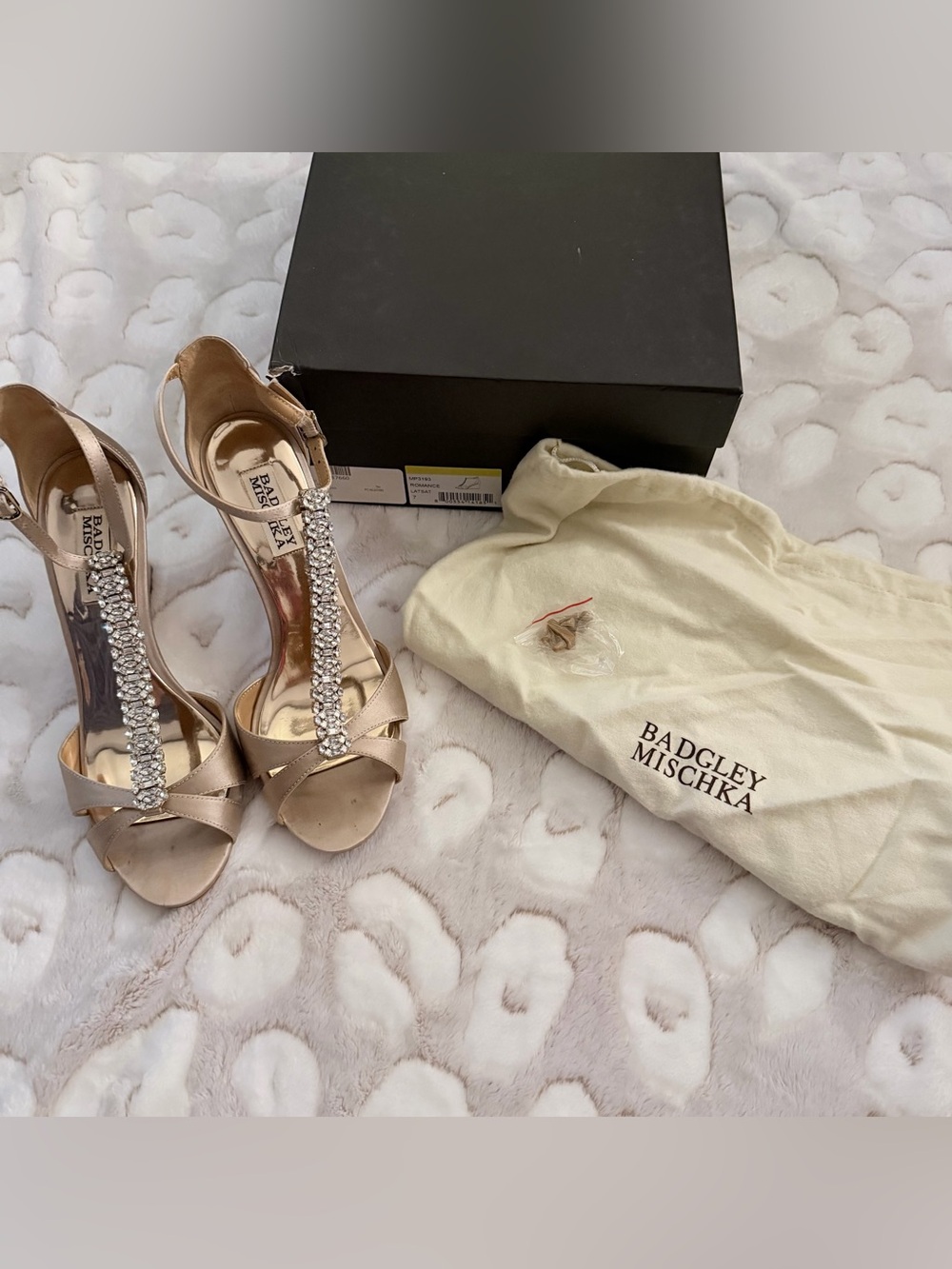 Badgley Mischka Gold T-Strap Crystal Embellished Open-Toe Heels